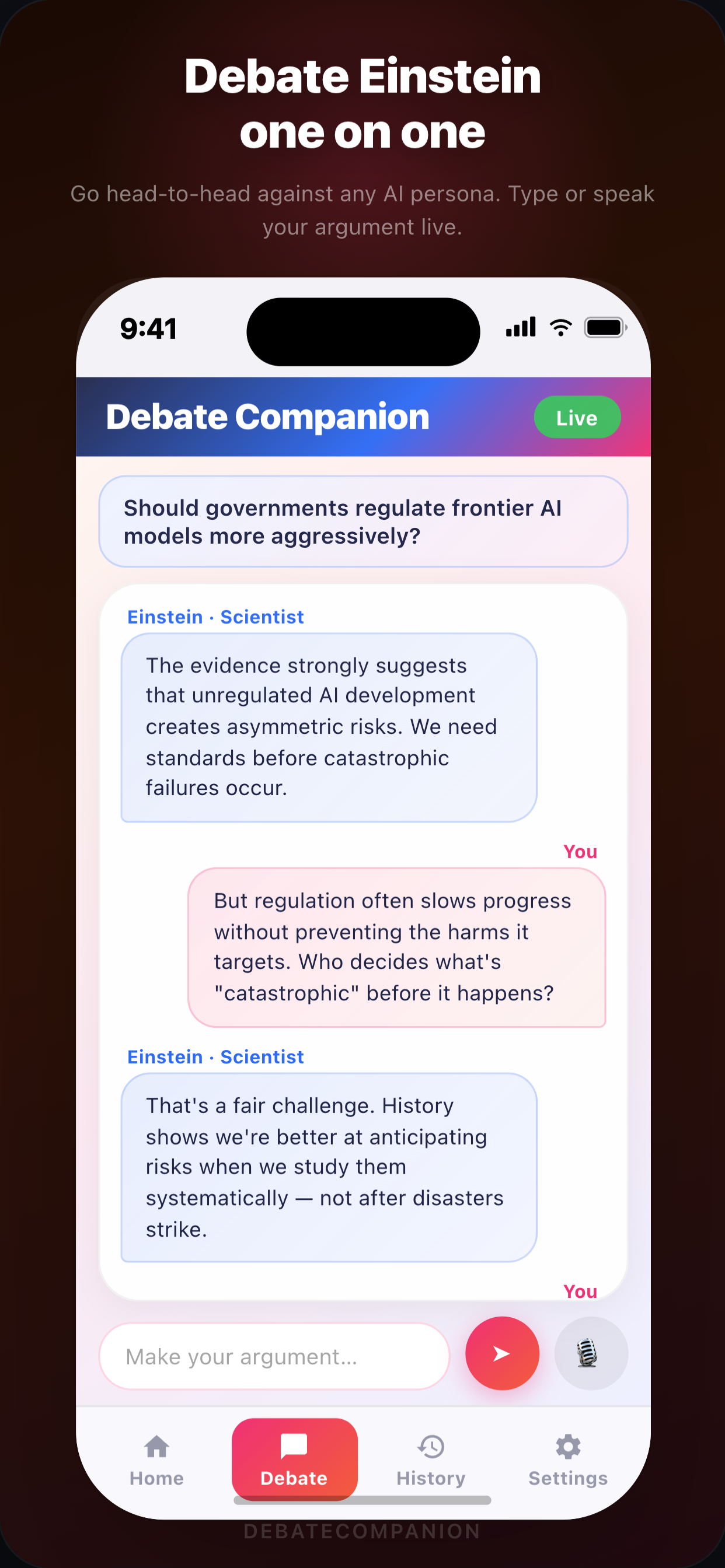 AI vs You mode — debate Einstein head to head